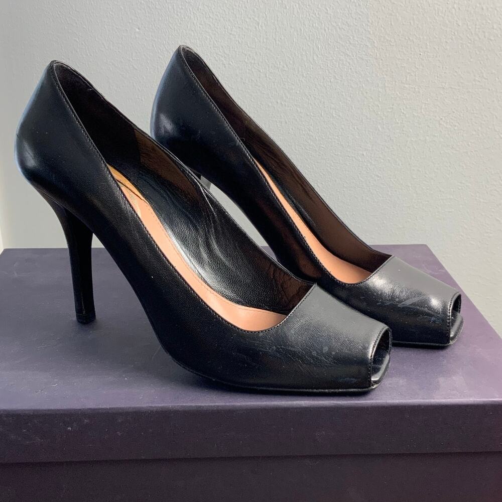 Prada Capretto Pretty Nero Authentic‎ Black Peep Toe Pumps size 37.5